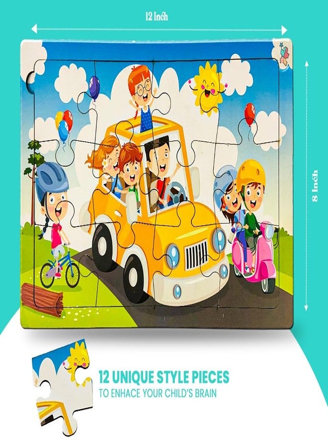 Khilonewale Kid's Road Transport Wooden Jigsaw Puzzle | Fun & Educational Toy for Kids (Ages 3-8) | 12 Pieces, 8x12 Inches - Image 4